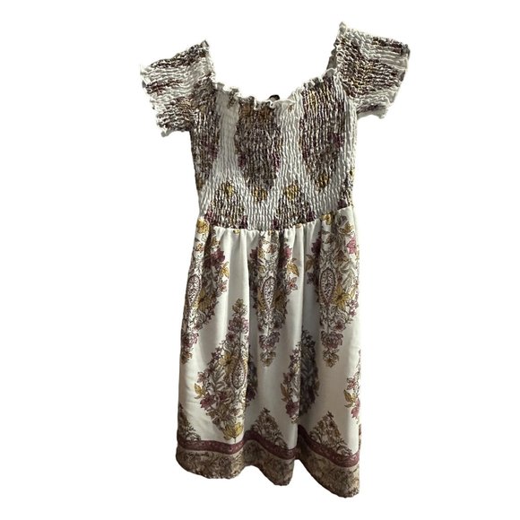 Show Me Your MuMu Smocked Dolly size S off shoulder lined paisley mini dress - Picture 3 of 7